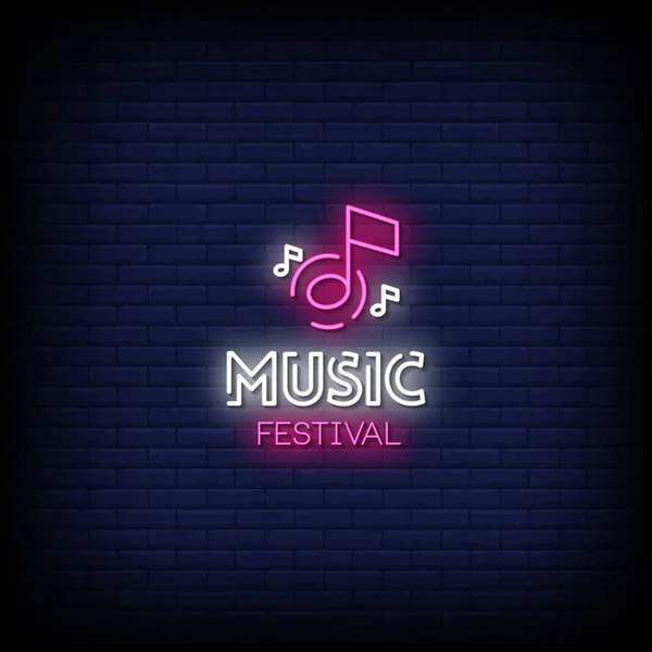 Music Festival Neon Signs Style Text Vector — Stock Vector