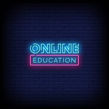 Çevrimiçi Eğitim Neon İşaret Biçimi Metin Vektörü