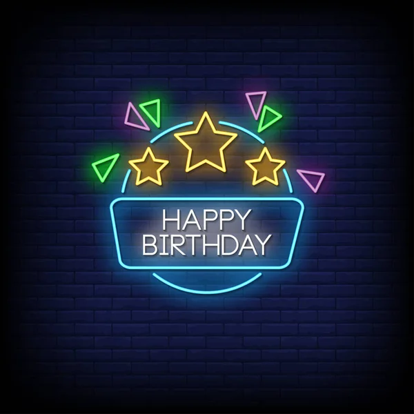 Feliz Aniversário Neon Sinais Estilo Texto Vetor — Vetor de Stock