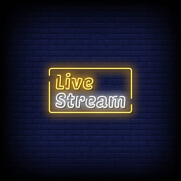 Élő Stream Neon Signs Style Szövegvektor — Stock Vector