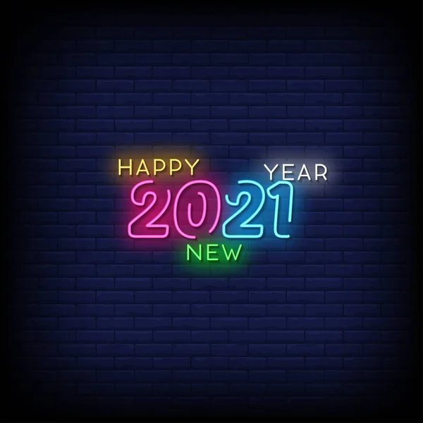 Happy New Year 2021 Neon Signs Style Text Vector — Stock Vector
