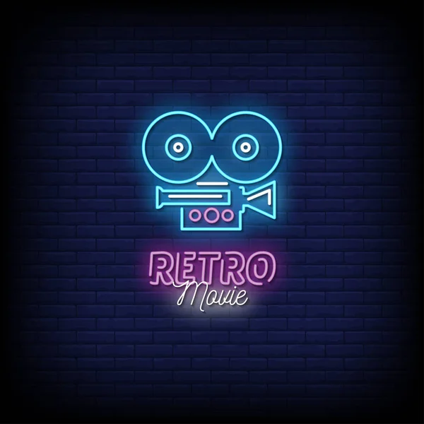 Retro Movie Neon Signs Style Vector — стоковый вектор