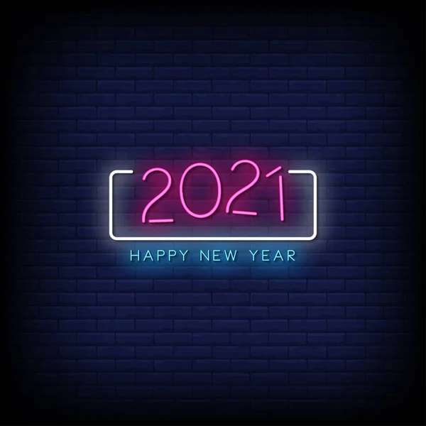 Happy New Year 2021 Neon Signs Style Text Vector — Stock Vector