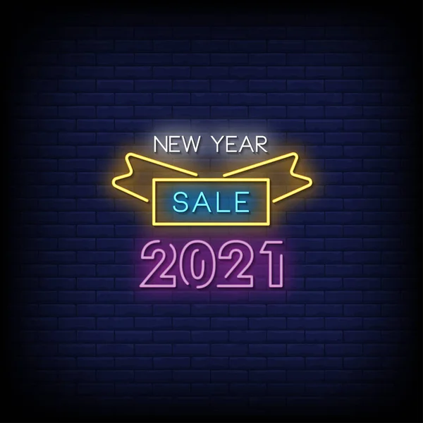 New Year Sale 2021 Neon Signs Style Text Vector — Stock Vector