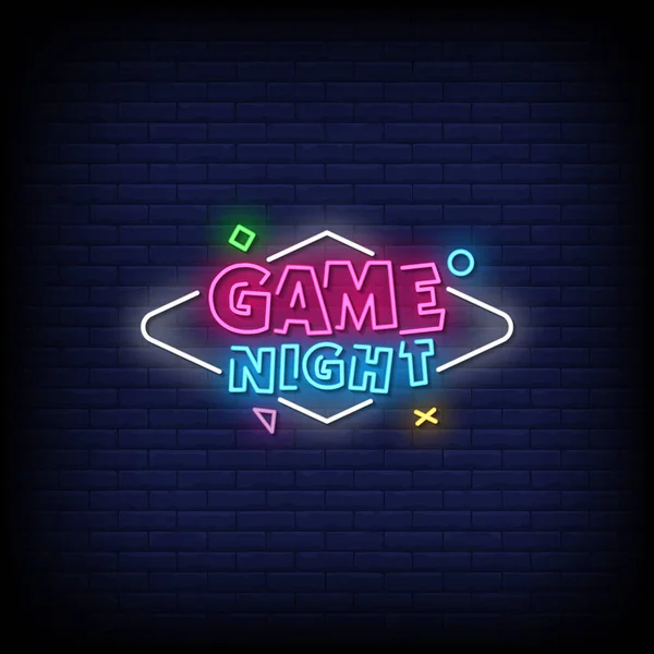 Oyun Gecesi Koyu Arkaplanda Neon Şaretleri — Stok Vektör