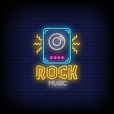Rock müzik Neon Tabela koyu tuğla duvar arkaplan