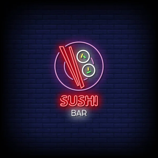 Sushi Bar Neon Sign Dark Brick Wall Background — Stock Vector