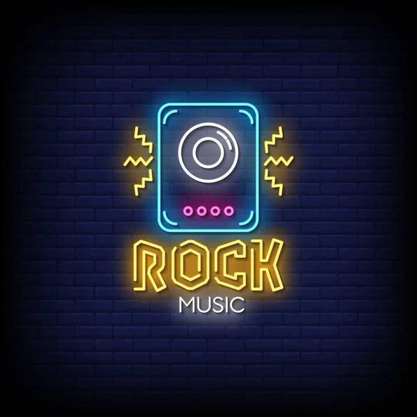 Rock Zene Neon Sign Sötét Téglafal Háttér — Stock Vector