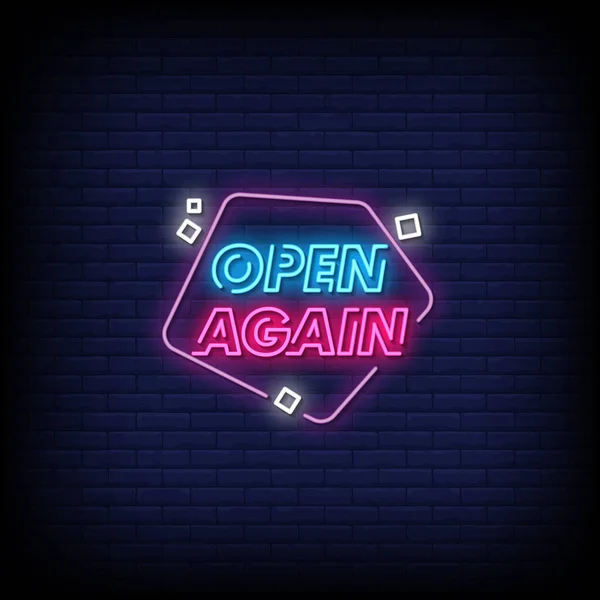 Weer Openen Neon Sign Dark Brick Wall Background — Stockvector