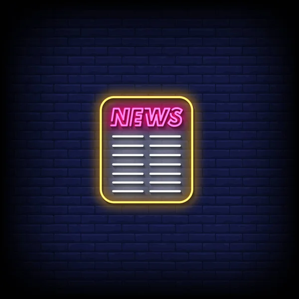 Novinky Neon Přihlásit Pozadí Tmavé Cihlové Zdi — Stockový vektor