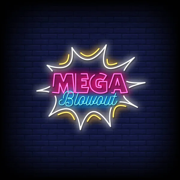 Mega Blowout Neon Sign Auf Dunklem Backsteinmauerhintergrund — Stockvektor