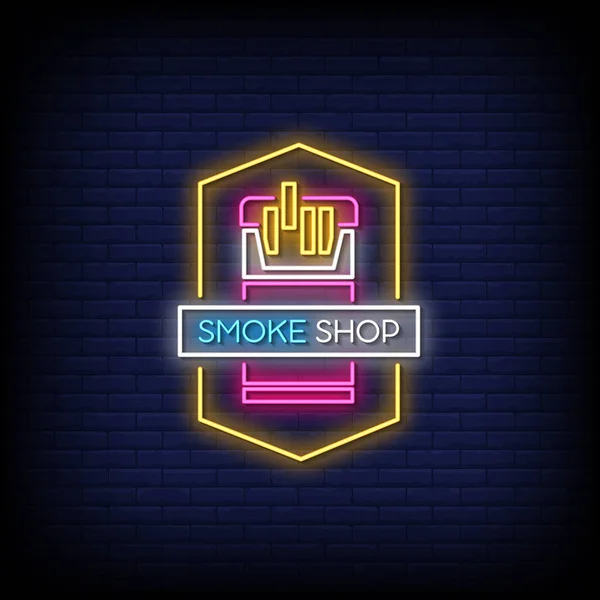 Rauch Geschäft Neon Sign Auf Dunklem Backstein Wand Hintergrund — Stockvektor