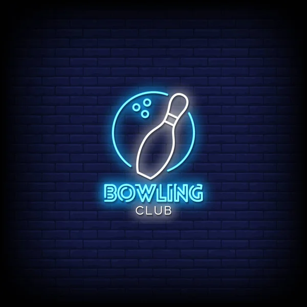 Bowling Club Neon Sign Dark Brick Wall Background — Stock Vector