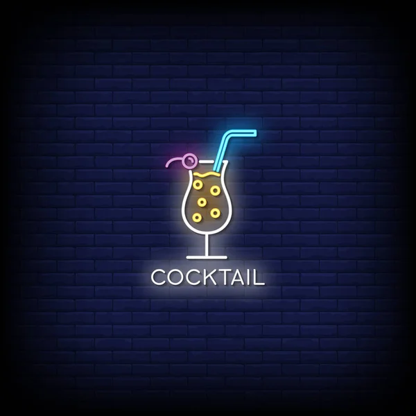 Cocktail Neon Sign Dark Brick Wall Background — Stock Vector