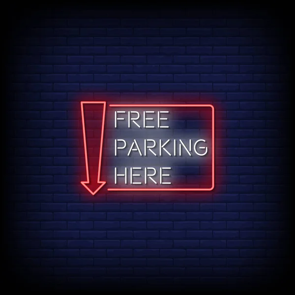 Free Parking Here Neon Sign Dark Brick Wall Background — Stock Vector