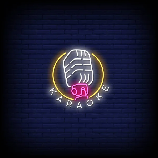 Karaoke Neon Belettering Donkerblauwe Bakstenen Muur — Stockvector