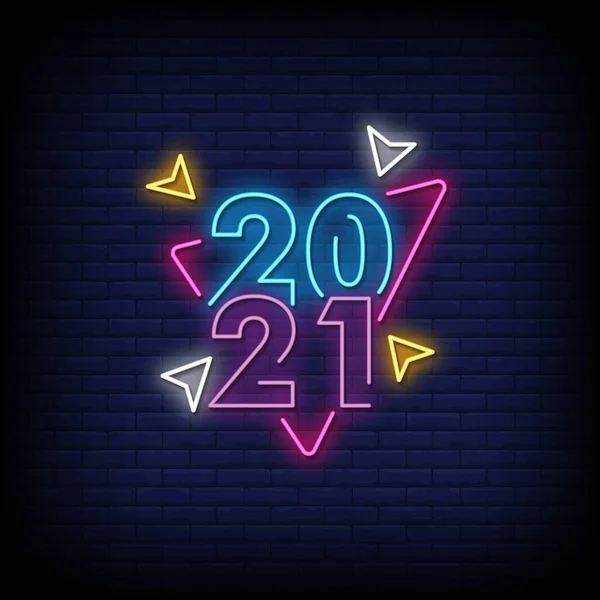 2021 Neon Lettering Dark Blue Brick Wall — Stock Vector