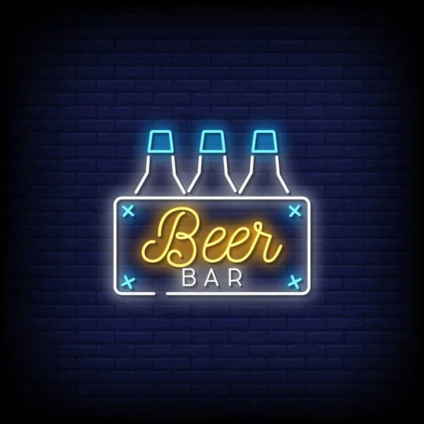 Cerveja Bar Neon Lettering Parede Tijolo Azul Escuro —  Vetores de Stock