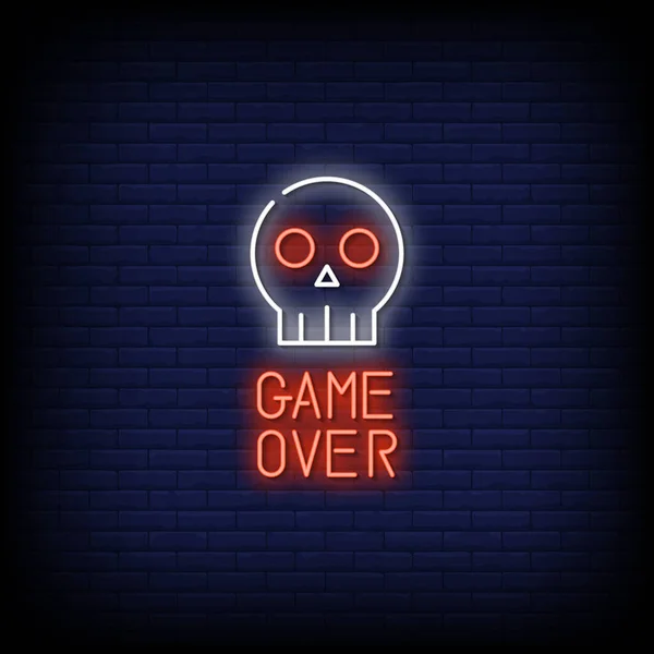 Game Neon Lettering Dark Blue Brick Wall — Stock Vector