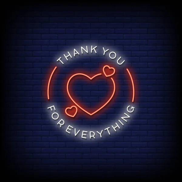 Thank You Everything Neon Lettering Dark Blue Brick Wall — Stock Vector