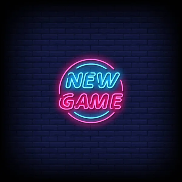 New Game Neon Lettering Dark Blue Brick Wall — Stock Vector