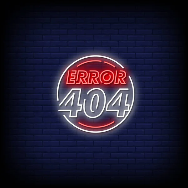 Error 404 Neon Lettering Dark Blue Brick Wall — Stock Vector
