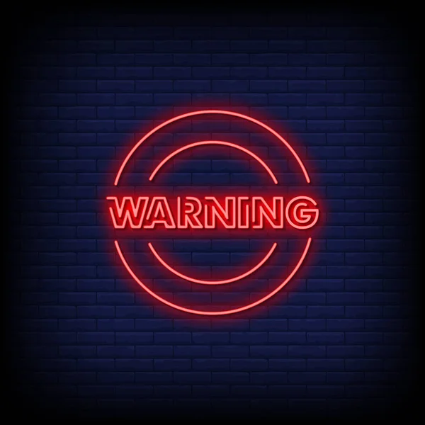 Warning Neon Lettering Dark Blue Brick Wall — Stock Vector