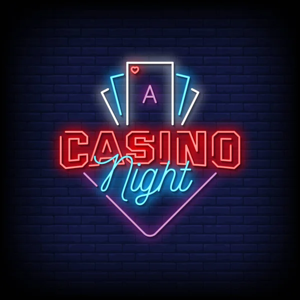 Neon Işıklı Afiş Neon Işıklı Tabela Poker Kartlarıyla Kumarhane Gecesi — Stok Vektör