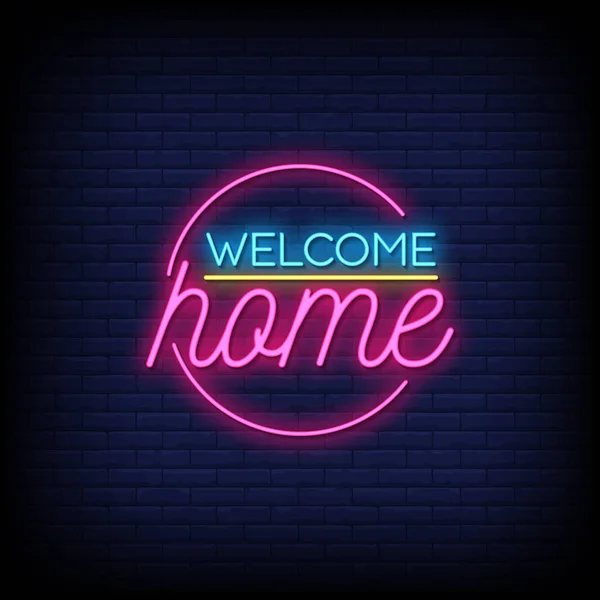 Leuchtbanner Für Poster Neon Stil Leuchtreklamen Led Leuchtschrift Welcome Home — Stockvektor