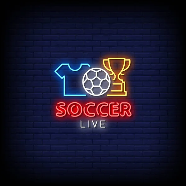 Leuchtbanner Für Poster Neon Stil Leuchtreklamen Led Leuchtschrift Fußball Live — Stockvektor