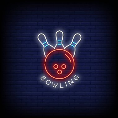 Neon tarzı posterler, neon ışıklı işaretler, LED ışıklı harflerle bovling.