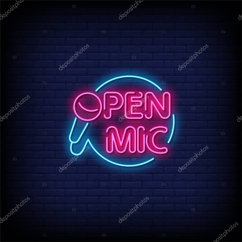 Open Mic Neon Signs Style Text Vector