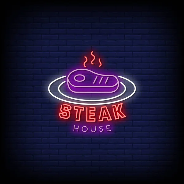Steak House Neon Sign Stylish Text Colorful Vector Illustration — Stock Vector