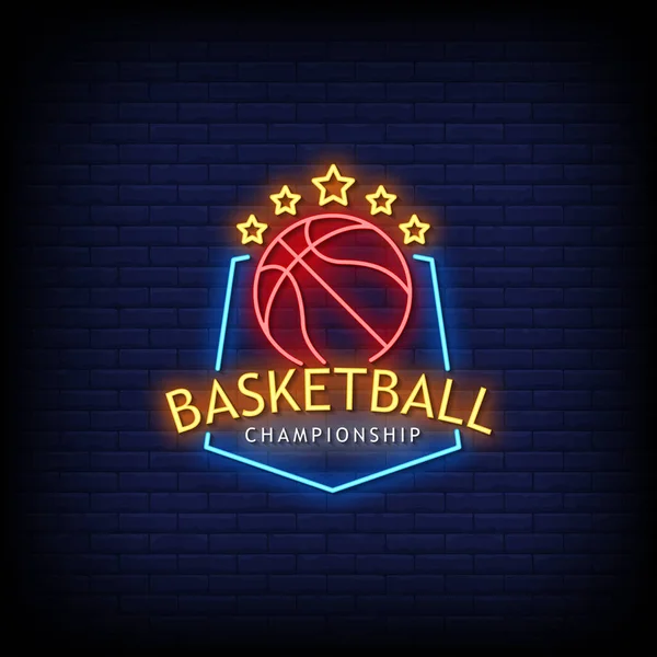 Championnat Basket Ball Néon Signe Texte Élégant Illustration Vectorielle Colorée — Image vectorielle