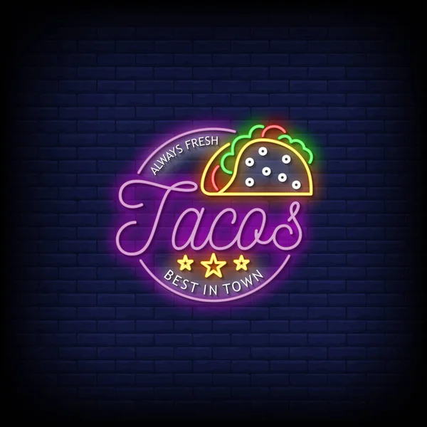 Tacos Neon Sign Stylish Text Colorful Vector Illustration — Stock Vector