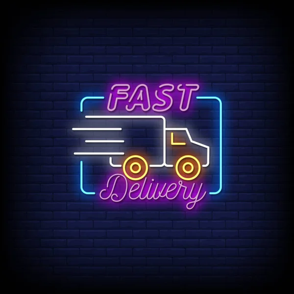 Fast Delivery Neon Sign Stylish Text Colorful Vector Illustration — Stock Vector