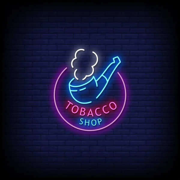 Tobacco Shop Neon Sign Κομψό Κείμενο Πολύχρωμη Εικονογράφηση Διάνυσμα — Διανυσματικό Αρχείο