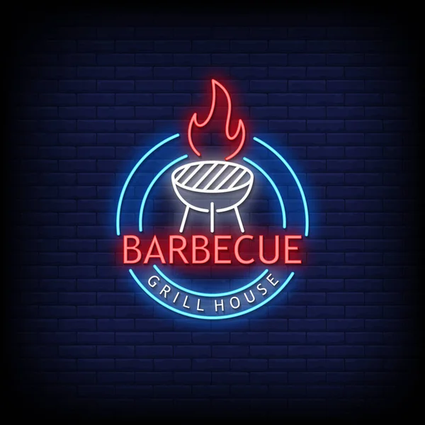 Barbecue Grill House Neon Sign Stylish Text Colorful Vector Illustration — Stock Vector