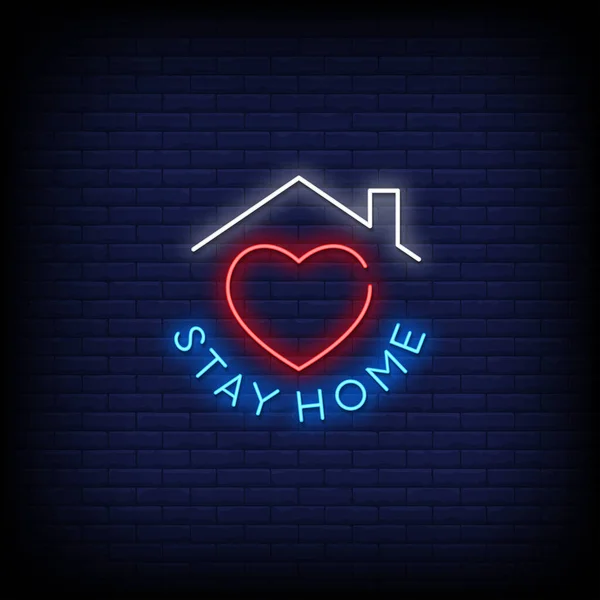 Stay Home Neon Sign Stylish Text Colorful Vector Illustration — Stock Vector