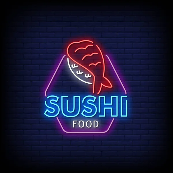 Sushi Food Neon Sign Stylish Text Colorful Vector Illustration — Stock Vector