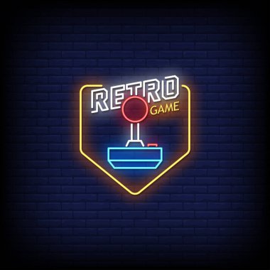 retro oyun, neon işareti vektör çizimi