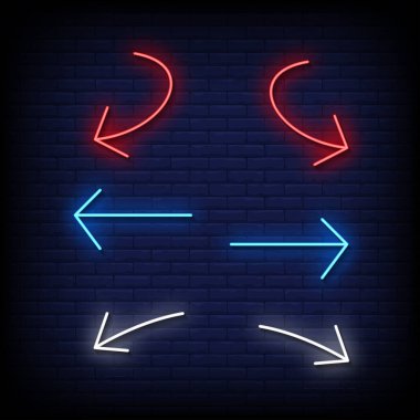 Neon ok kümesi, oklar, aşağı, sağ, parlayan, yukarı, yükleme, işaret, vektör