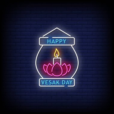 Mutlu Vesak günleri, neon işaretli vektör çizimleri