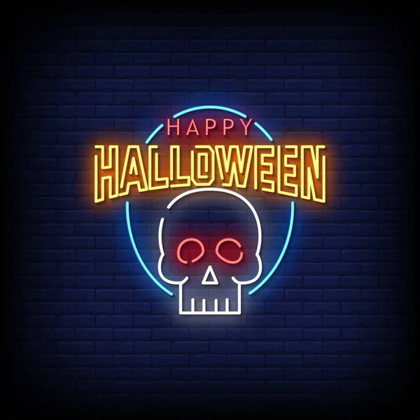 Happy Halloween Neon Sign Wector Illustration — стоковый вектор