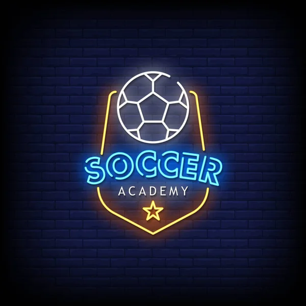 Voetbal Academie Neon Teken Vector Illustratie — Stockvector