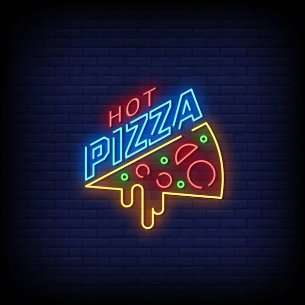 Hot Pizza Neon Sign Vector Illustration — Stock Vector
