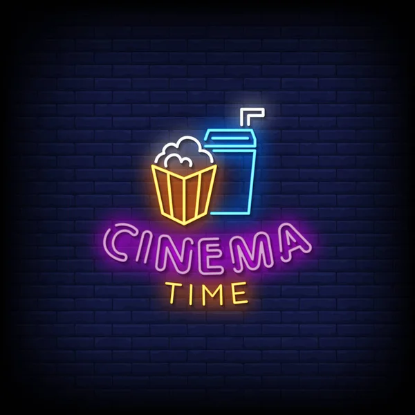 Cinema Tempo Neon Segno Vettoriale Illustrazione — Vettoriale Stock