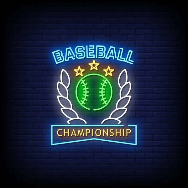 Campionato Baseball Neon Segno Vettoriale Illustrazione — Vettoriale Stock