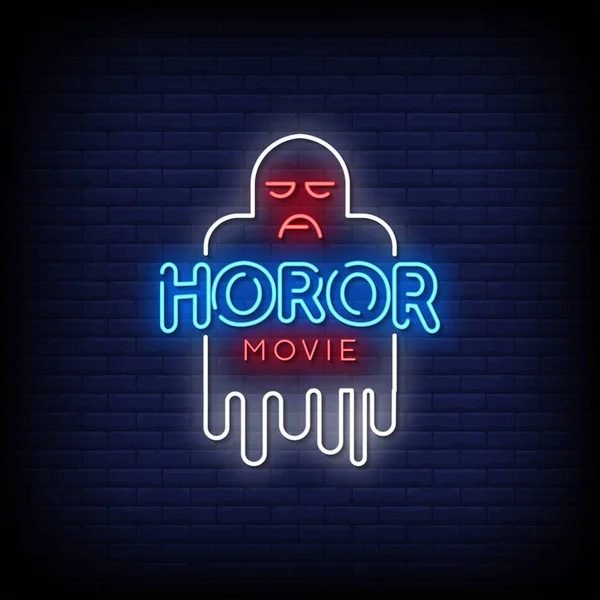 Horror Movie Neon Sign Vector Illustration — Stock Vector