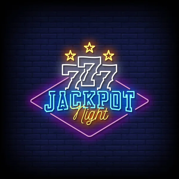 Jackpot Noc Neonové Znamení Vektorové Ilustrace — Stockový vektor